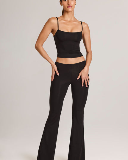 Black Modal Mid-Rise Flared Trousers