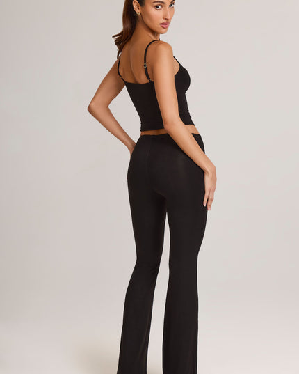 Black Modal Mid-Rise Flared Trousers