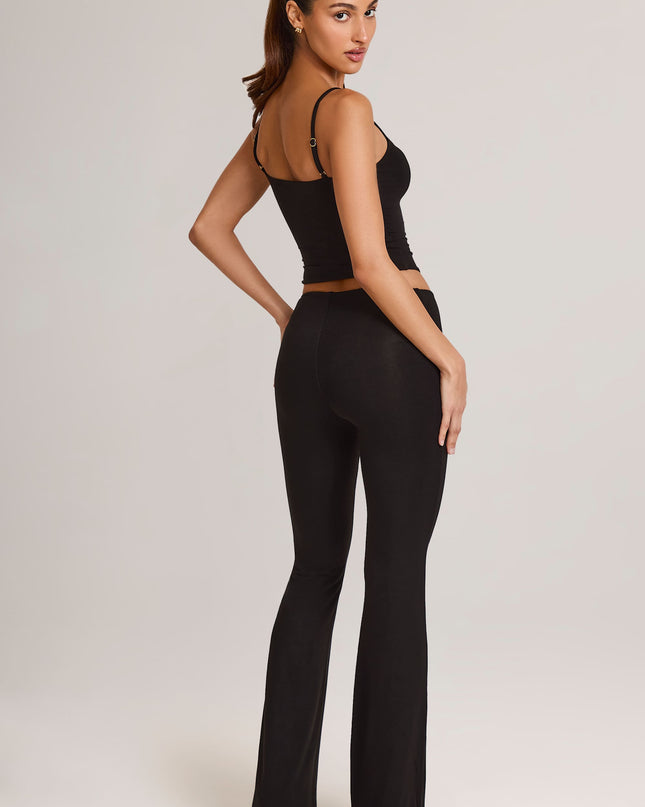 Black Modal Mid-Rise Flared Trousers