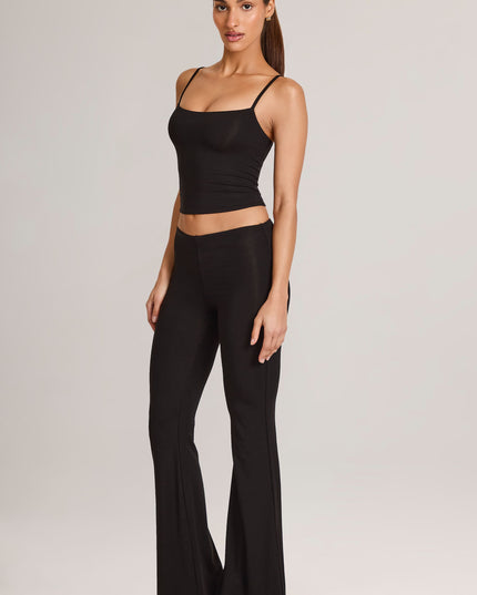 Black Modal Mid-Rise Flared Trousers