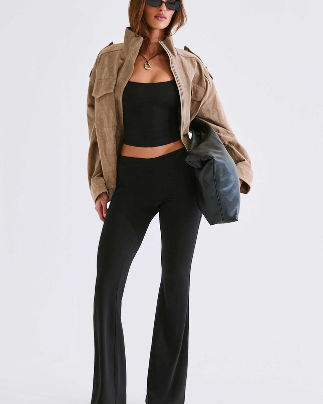 Black Modal Mid-Rise Flared Trousers