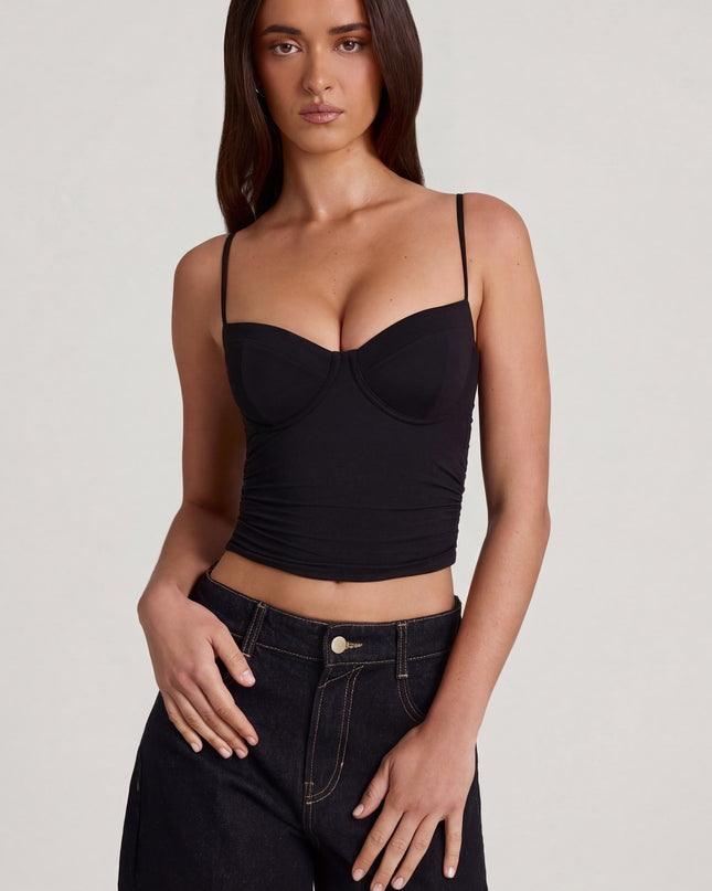 Black Modal Underwired Camisole Ruched Top