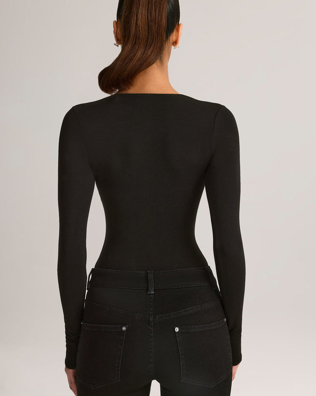 Black Modal Plunge Long-Sleeve Bodysuit