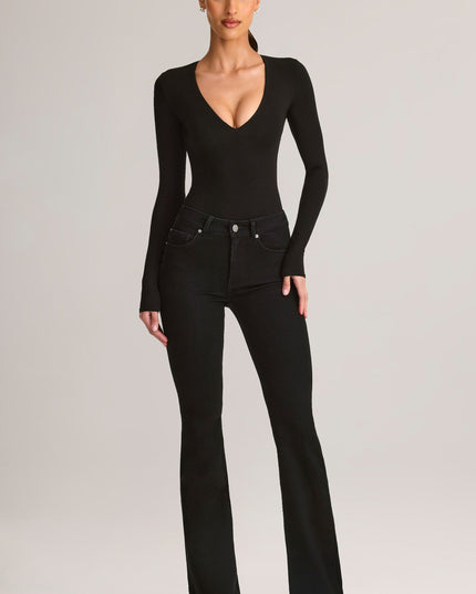 Black Modal Plunge Long-Sleeve Bodysuit