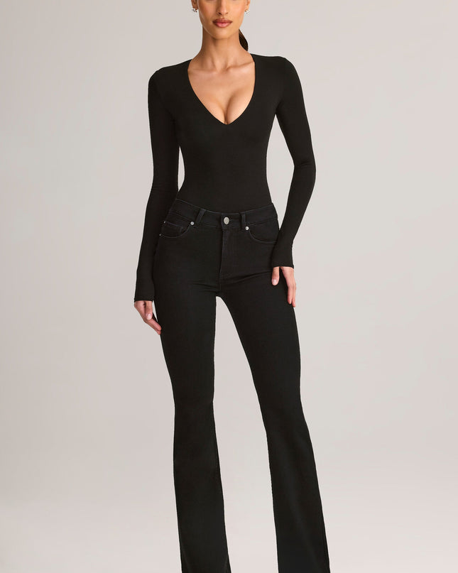 Black Modal Plunge Long-Sleeve Bodysuit