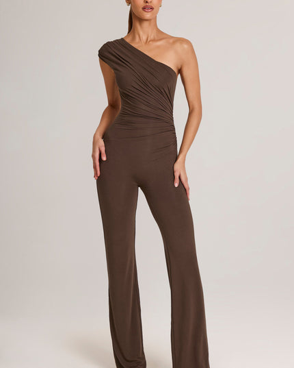 Chocolate Brown Modal One-Shoulder Jumpsuit