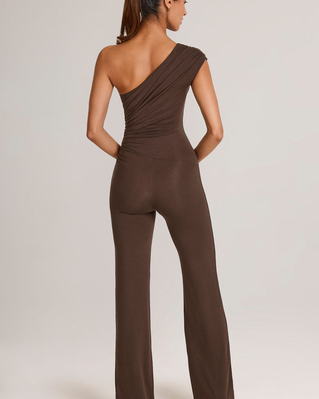 Chocolate Brown Modal One-Shoulder Jumpsuit