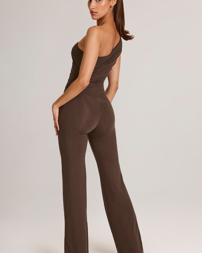 Chocolate Brown Modal One-Shoulder Jumpsuit