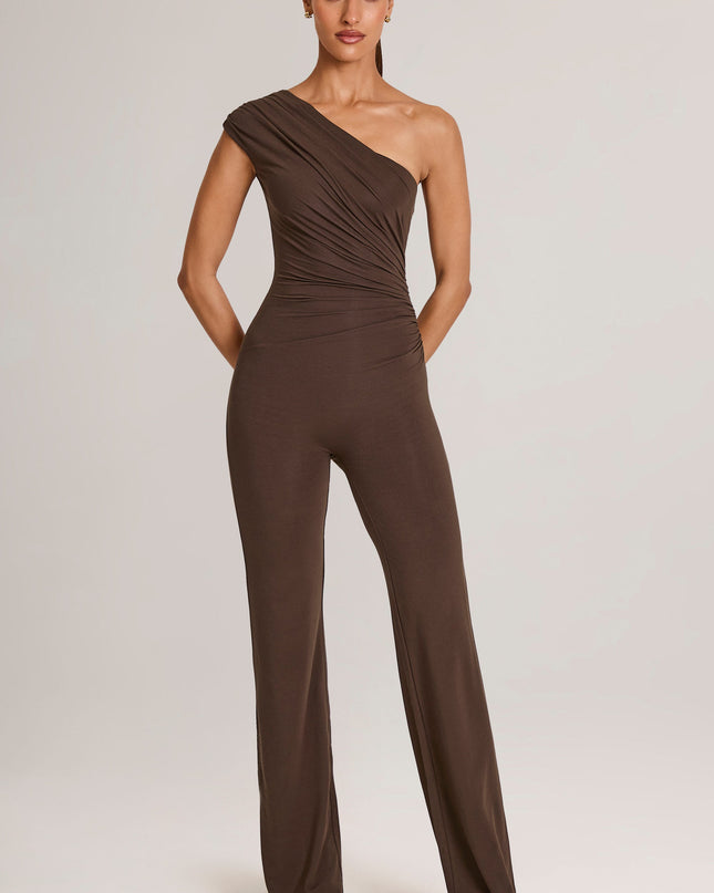Chocolate Brown Modal One-Shoulder Jumpsuit