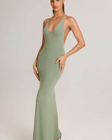 Sage Green Modal Plunge Backless Maxi Dress