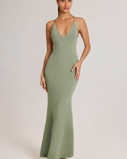 Sage Green Modal Plunge Backless Maxi Dress