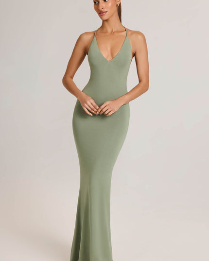 Sage Green Modal Plunge Backless Maxi Dress