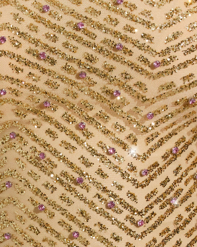 Gold Embellished Asymmetric Scarf-Detail Top