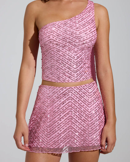 Pink Embellished Asymmetric Scarf-Detail Top