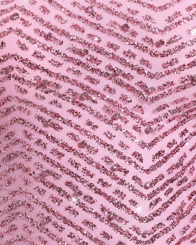 Pink Embellished Asymmetric Scarf-Detail Top