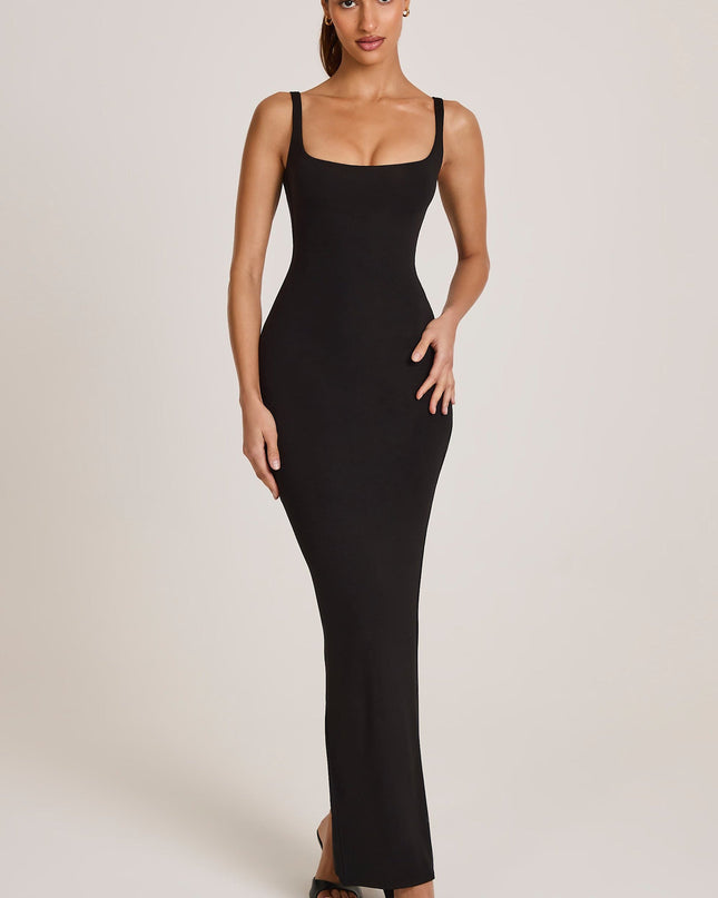 Black Modal Square Neck Maxi Dress