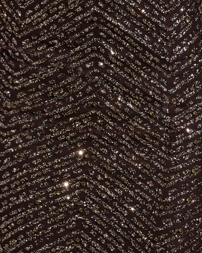 Brown Embellished Scoop-Neck Thigh-Split Maxi Dress