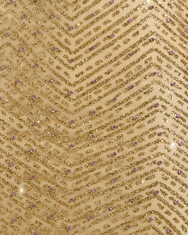 Gold Embellished Scoop-Neck Thigh-Split Maxi Dress