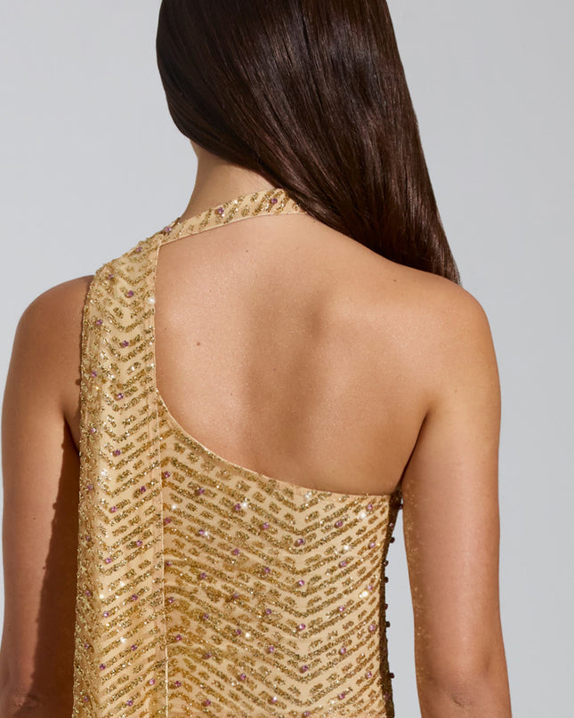 Gold Embellished Low-Rise A-Line Micro Mini Skirt