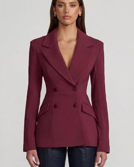 Burgundy Structured Double-Breasted Blazer
