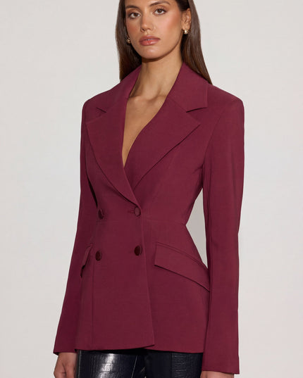 Burgundy Structured Double-Breasted Blazer