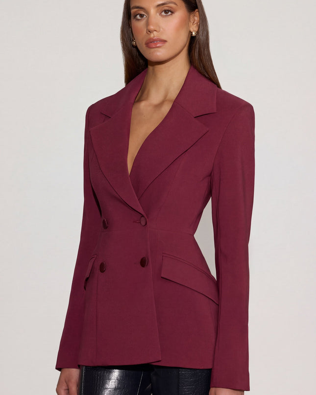 Burgundy Structured Double-Breasted Blazer