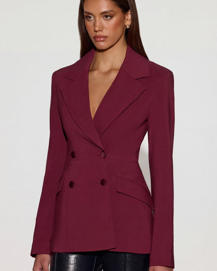 Burgundy Structured Double-Breasted Blazer