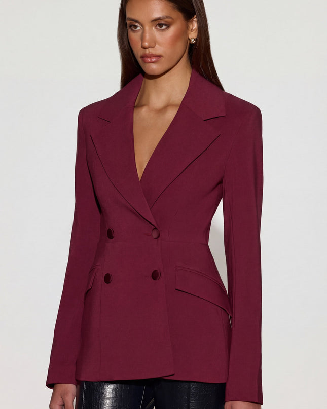 Burgundy Structured Double-Breasted Blazer