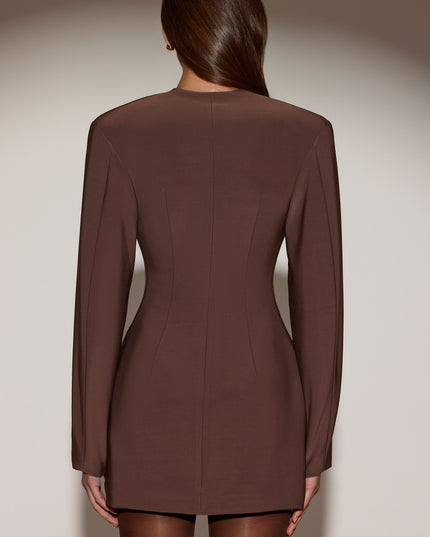 Chocolate Brown Single-Breasted Blazer Mini Dress