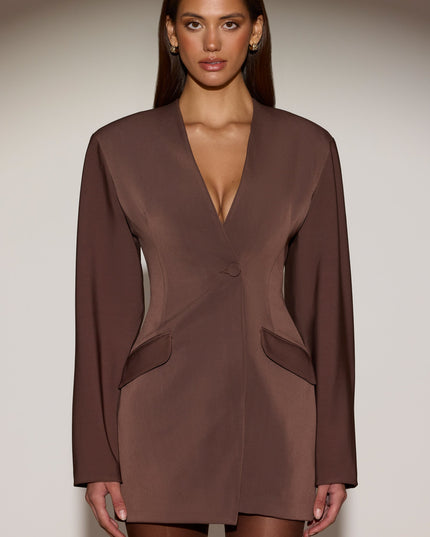 Chocolate Brown Single-Breasted Blazer Mini Dress