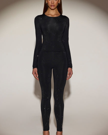 Black Embellished Jersey High-Waisted Leggings