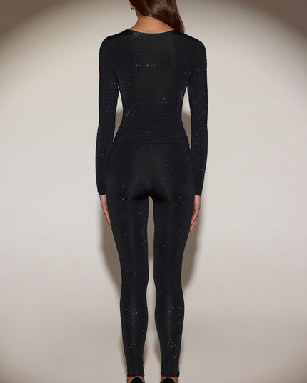 Black Embellished Jersey High-Waisted Leggings