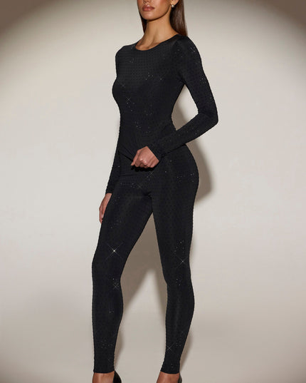 Black Embellished Jersey High-Waisted Leggings
