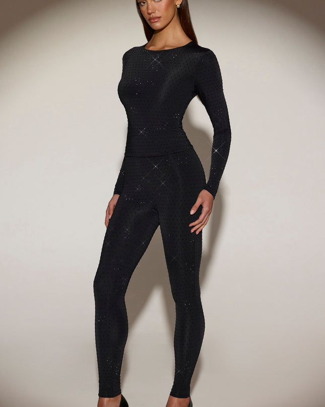 Black Embellished Jersey High-Waisted Leggings