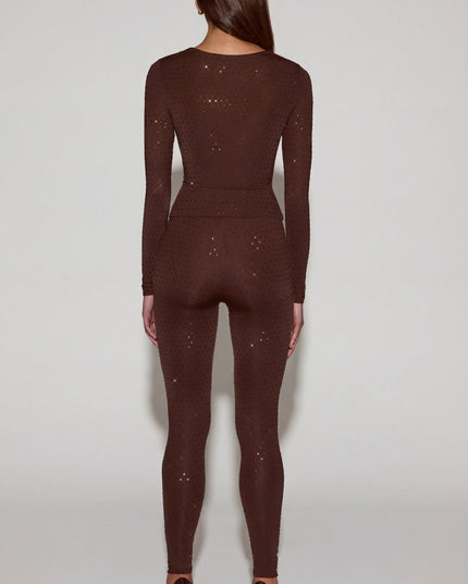 Chocolate Brown Embellished Jersey High-Waisted Leggings