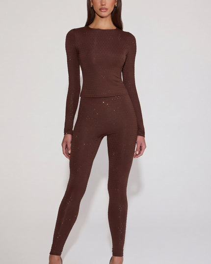 Chocolate Brown Embellished Jersey High-Waisted Leggings