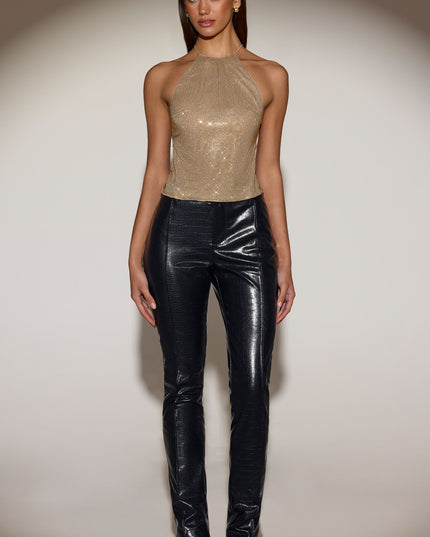 Gold Embellished Jersey Halterneck Backless Top