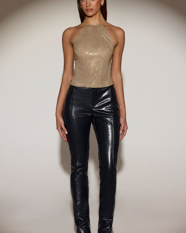 Gold Embellished Jersey Halterneck Backless Top