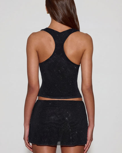 Black Embellished Jersey Scoop-Neck Racerback Top