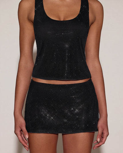 Black Embellished Jersey Scoop-Neck Racerback Top