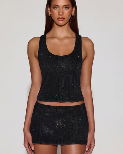 Black Embellished Jersey Scoop-Neck Racerback Top