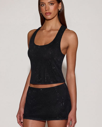 Black Embellished Jersey Scoop-Neck Racerback Top