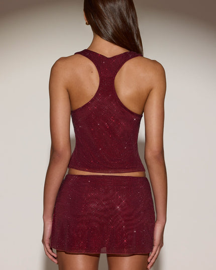 Burgundy Embellished Jersey Scoop-Neck Racerback Top