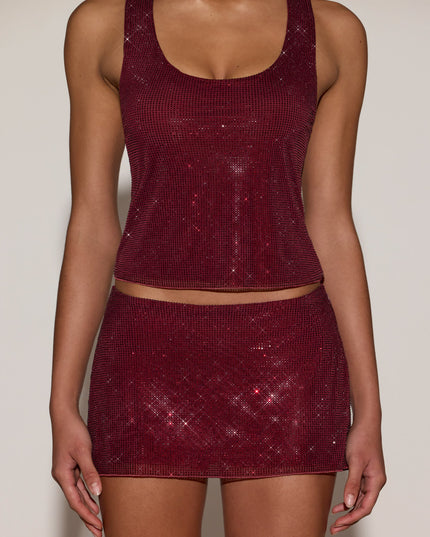 Burgundy Embellished Jersey Scoop-Neck Racerback Top