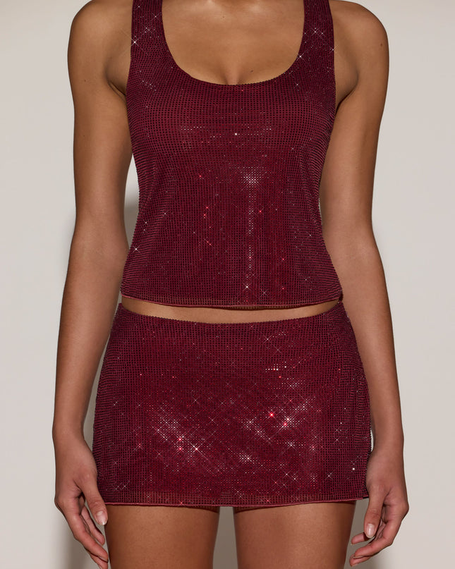 Burgundy Embellished Jersey Scoop-Neck Racerback Top