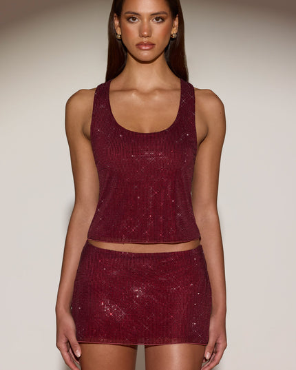 Burgundy Embellished Jersey Scoop-Neck Racerback Top
