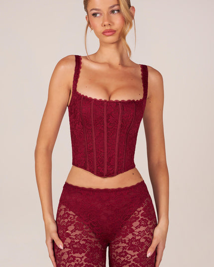 Cherry Red Lace-Up Corset Top