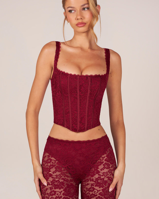 Cherry Red Lace-Up Corset Top