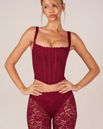 Cherry Red Lace-Up Corset Top