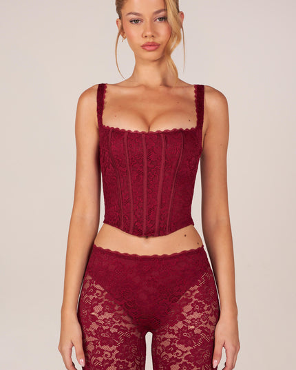 Cherry Red Lace-Up Corset Top